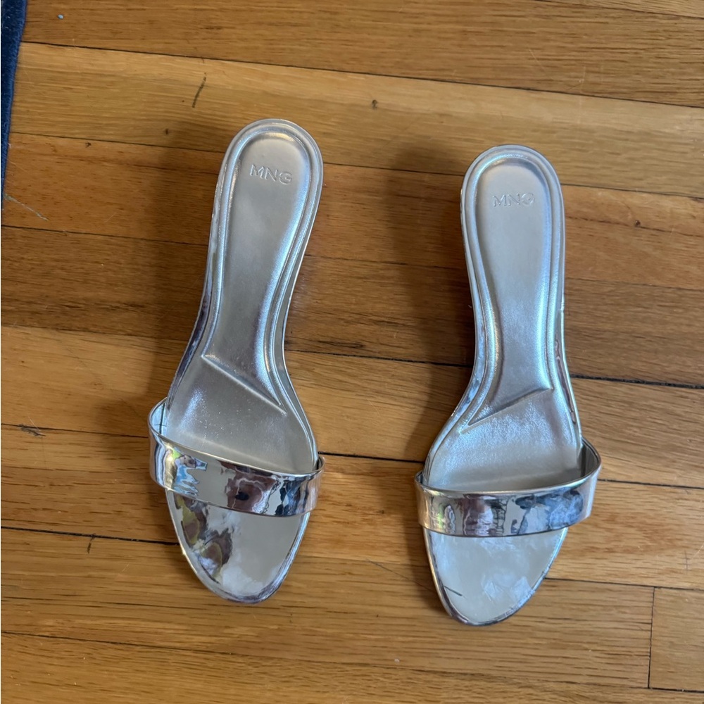 Mango Metallic Silver Slide Mules